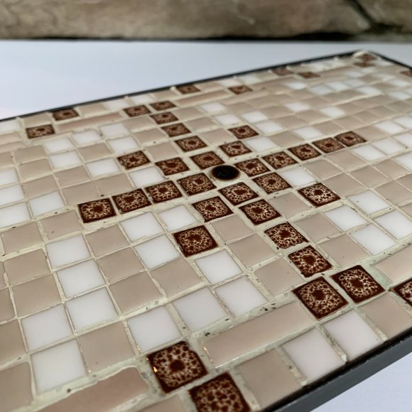VTG Mosaic Tile Trivet Tray Ceramic Tan Brown MCM Mid-century Modern Serving - Picture 6 of 8